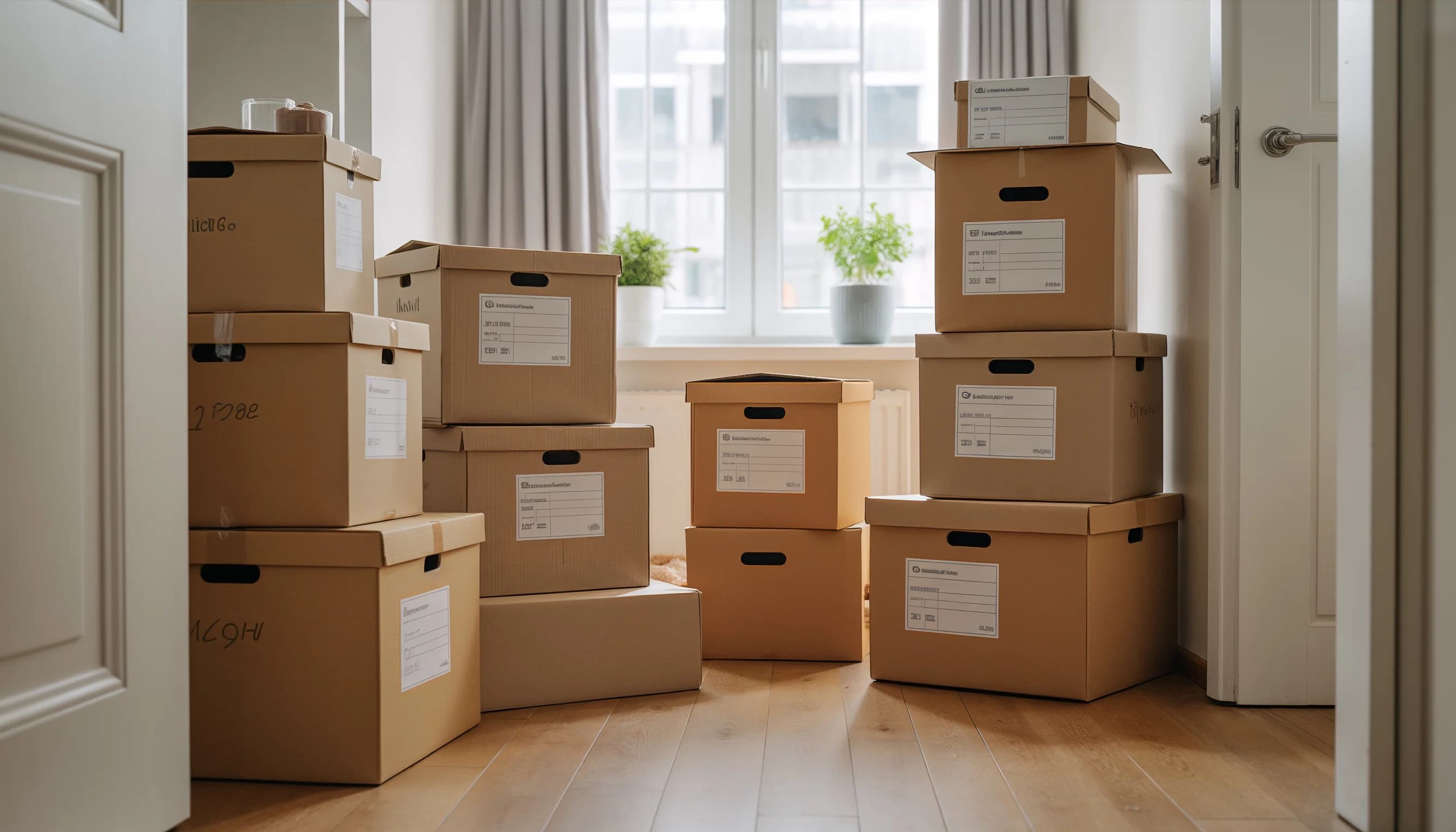 Sorgfältig gepackte Umzugskartons — strukturierter Umzugsservice